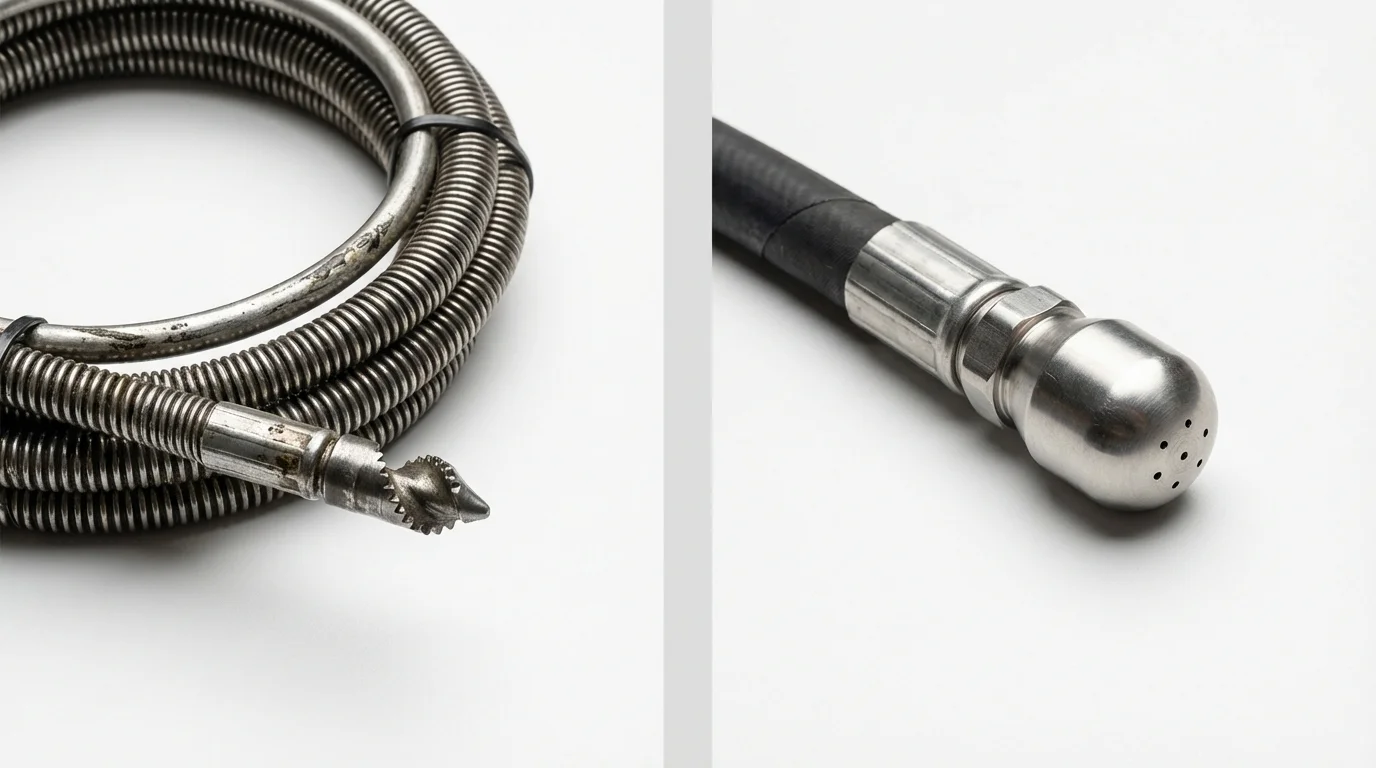 Drain snake cable and hydro jetting nozzle used for drain cleaning in Folsom, PA