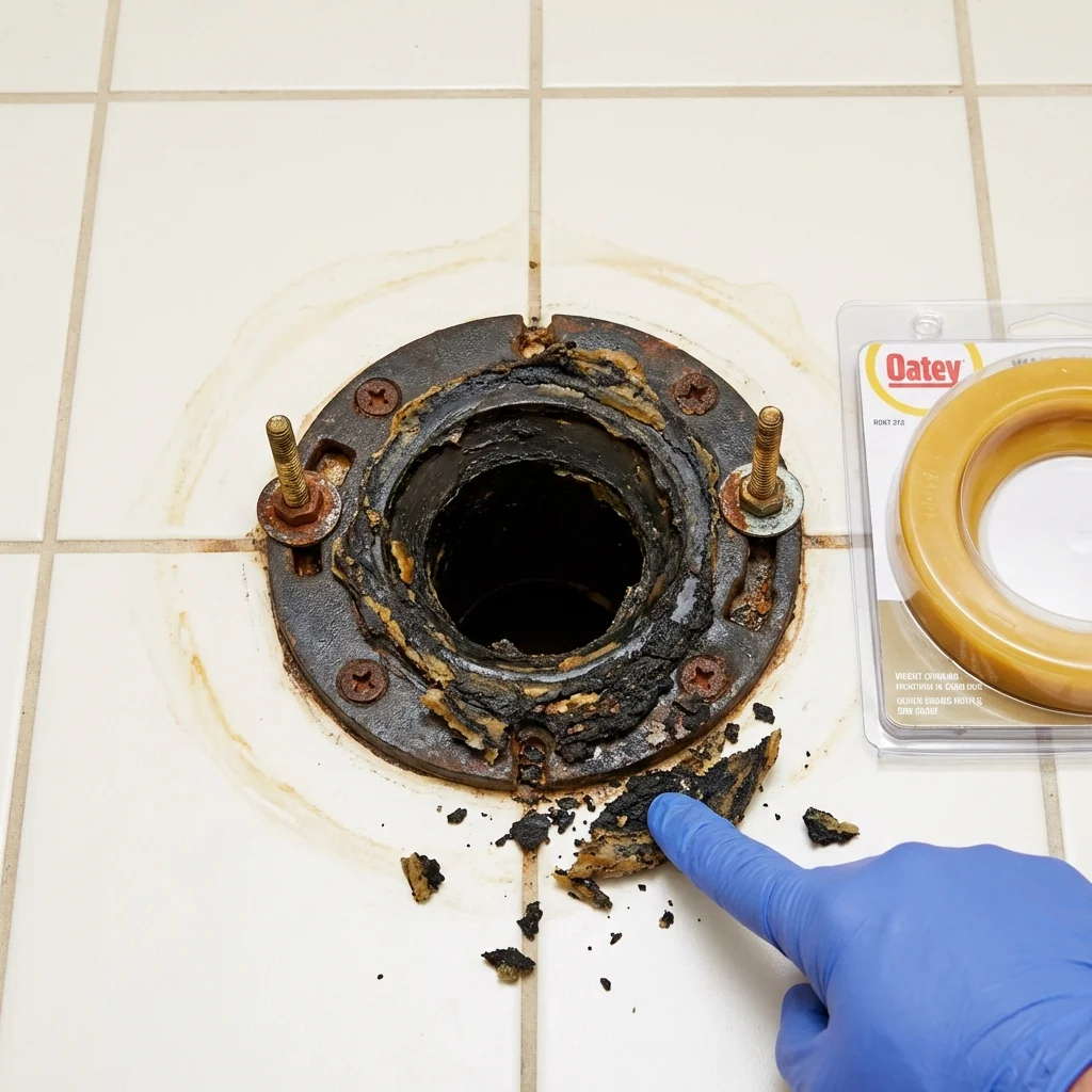 Failed wax ring showing water seepage at the base of a toilet in a Folsom, PA home